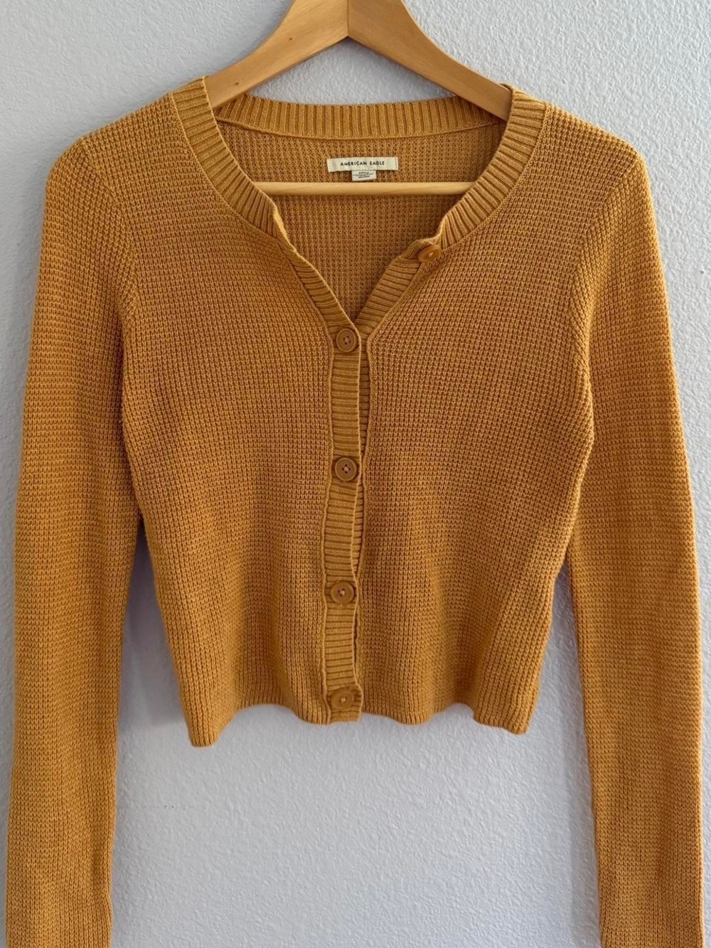 American Eagle yellow button sweater NWT